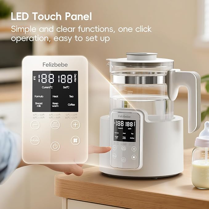 Instant Water Warmer, Baby Bottle Warmer with Faster Cooling Fan and LCD Display, Baby Milk Warmer, Electric Kettle with 6 Temperature Control Presets, Breastmilk Warmer, Boil Tea, Coffee