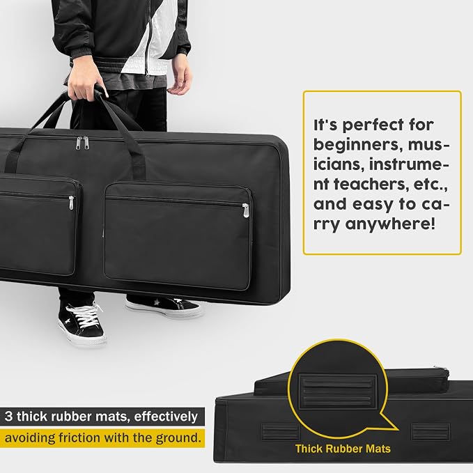 88 Key Keyboard Case 53.9''x7.1''x14.6'', Portable Padded Piano Bag Keyboard Gig Bag with Handles and Adjustable Shoulder Straps with 4-Pocket for Keyboard Accessaries (Black)
