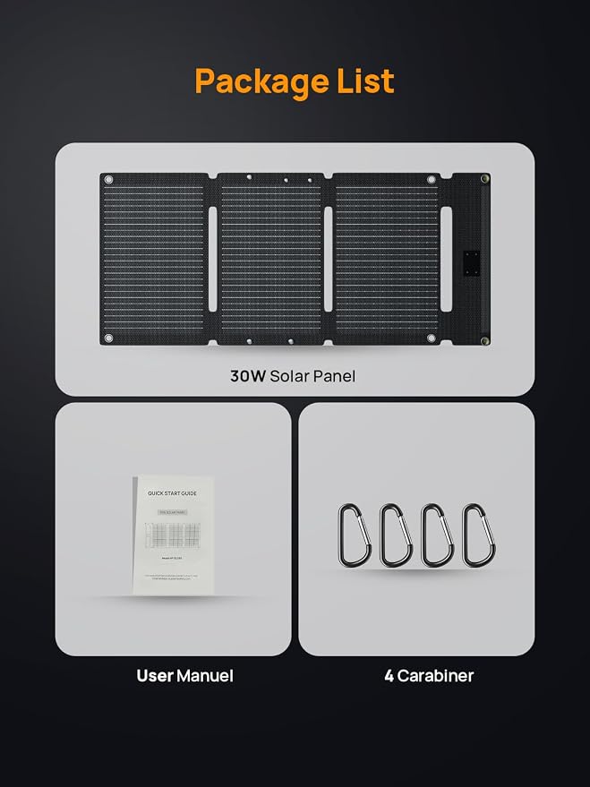 AFERIY 30W Portable Solar Panel Chargers QC3.0 18W USB-A USB-C Output Foldable Small Power Emergency ETFE Panels IP67 Waterproof Camping Backpacking Hiking for Cell Phone Power Banks Flashlight