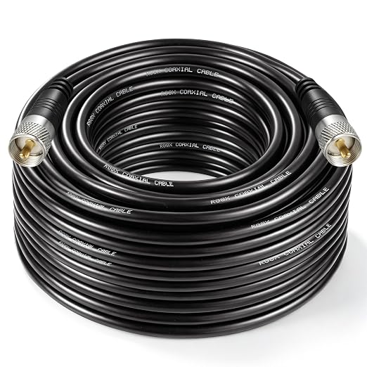 RG8x Coaxial Cable, CB Coax Cable, 150 ft UHF PL259 Male to Male Low Loss CB Antenna Cables, 50 Ohm for HAM Radio, Antenna Analyzer
