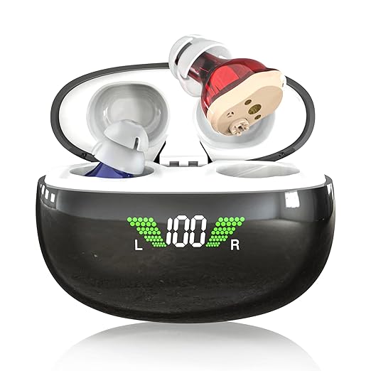 NOVAHEAR Rechargeable In-Ear OTC Hearing Aids for Seniors - Invisible Mini Hearing Amplifiers - Digital Hearing Devices with Portable Charging Case for Adults