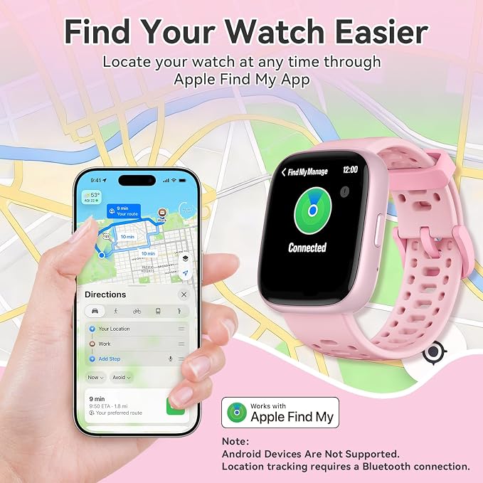 Smart Watch for Kids with Find My, 1.83" Fitness Tracker Watch No APP No Phone Needed, Pedometer, Heart Rate, Sleep Monitor, IP68, Puzzle Games for Girls Boys Teens 5-16, Gift, Pink