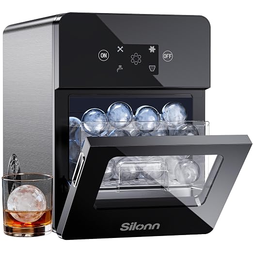Silonn 2.4″ Sphere Ice Maker, Clear Ice Ball Maker with Slow-Melting, 3 pcs in 40 Mins, 100 pcs/Day, Crystal Sphere & Rapid Sphere Technology, Self-Cleaning Ice Maker Countertop Ideal for Whiskey