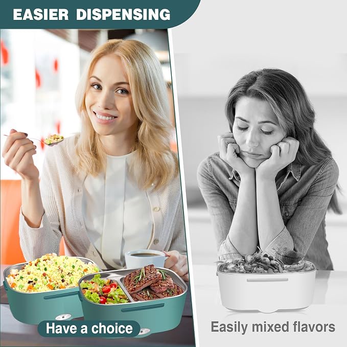 LAVAED Food Heater Electric Lunch Box for Adults 80W Fast Heating 2 in 1 Portable Heated Lunchbox Warmer for Car/Truck/Office/Outdoor, BPA Free