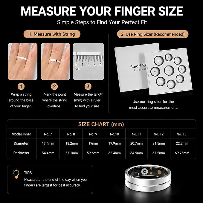 Smart Ring for Women Men, AI Health Fitness Tracker with Sleep, Heart Rate, HRV, Stress, Gesture Photo, IP68 Waterproof, No Subscription, iOS Android (Matte Sliver,7)