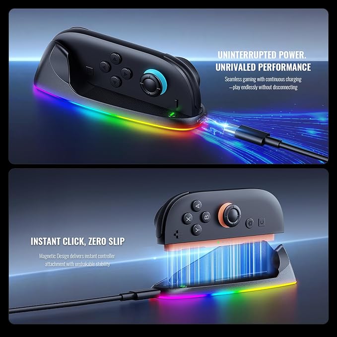 RGB Gaming Controller Mouse Controller with Charging for Switch 2 Joycon Grip, Magnetic Mouse Game Stand Holder with Hand Strap Compatible with Nintendo Switch 2 (2025), Mice for Pokopia Game