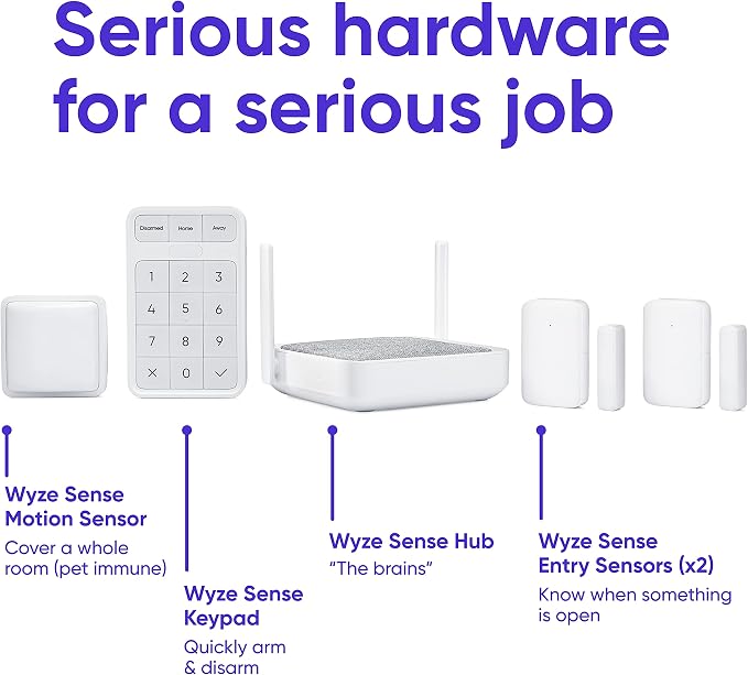 Wyze Home Security System Core Kit with Hub, Keypad, Motion, Entry Sensors (2), and 3 Months of 24/7 Professional Monitoring Included (Service Required) (Renewed)