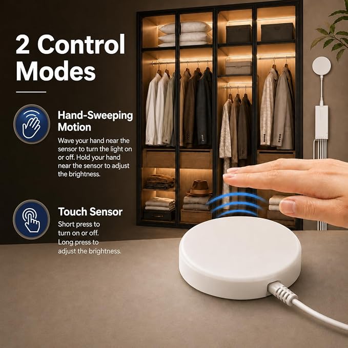 COB LED Strip Lights, 6 in 1 Dimmable Touch Control Under Cabinet Lights, 12V Under Cabinet Lighting Kit, Cuttable Self-Adhesive LED Strips for Display Cabinets, Wardrobes, Kitchen, Shelf Lighting