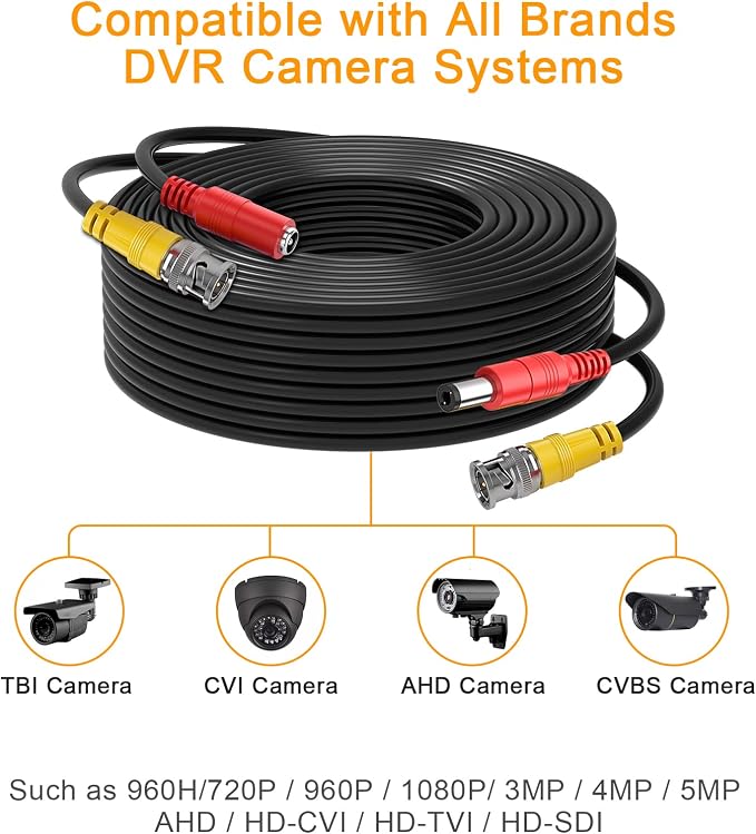 BNC Cable 4x100FT, All-in-One Siamese Video and Power Security Camera Wire, Camera Cable for All Max 5MP HD CCTV DVR Surveillance System (100FT 4PACK, Black)