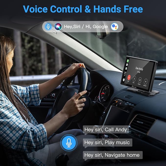 Carpuride W703 Wireless CarPlay for Apple CarPlay & Android Auto, 7" IPS Portable Car Audio Receivers with 4K Front and 1080P Backup Cam, Loop Recording/Mirror Link/Light & G-Sensor/Siri/Navigation/FM