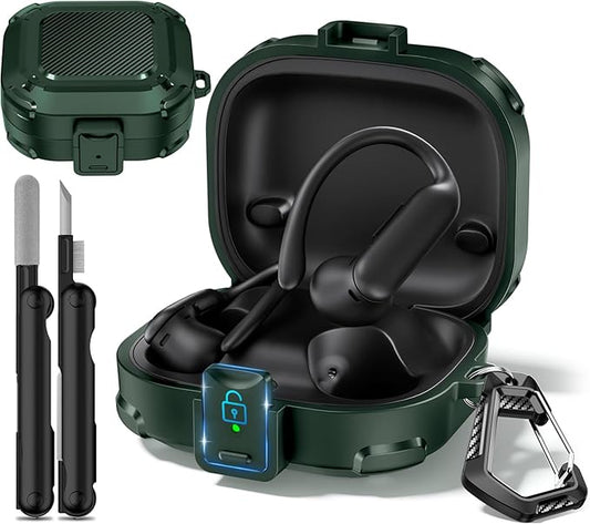 2025 New Security Lock Case for Beats Powerbeats Pro 2 Wireless Bluetooth Earbuds, Shockproof Protective Hard Cases Cover for Beats Powerbeats Pro 2 (2025) Accessories, with Cleaning Kit & Keychain