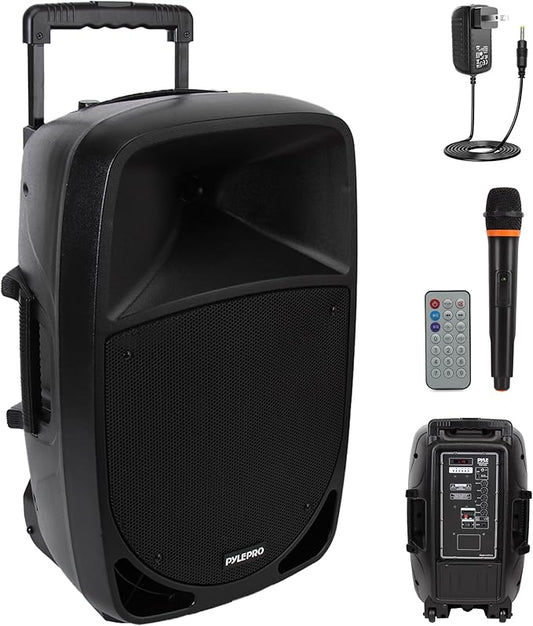 1200W Portable Bluetooth PA Speaker - 12’’ Subwoofer, LED Battery Indicator Lights w/Built-in Rechargeable Battery, MP3/USB/SD Card Reader, and UHF Wireless Microphone - Pyle PSBT125A