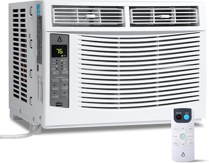 Window Air Conditioner 6000 BTU, Window AC Unit Cools Up to 250 Square Feet, Window AC Unit with Remote Control, 3 Cooling Speeds, Quiet Operation, White