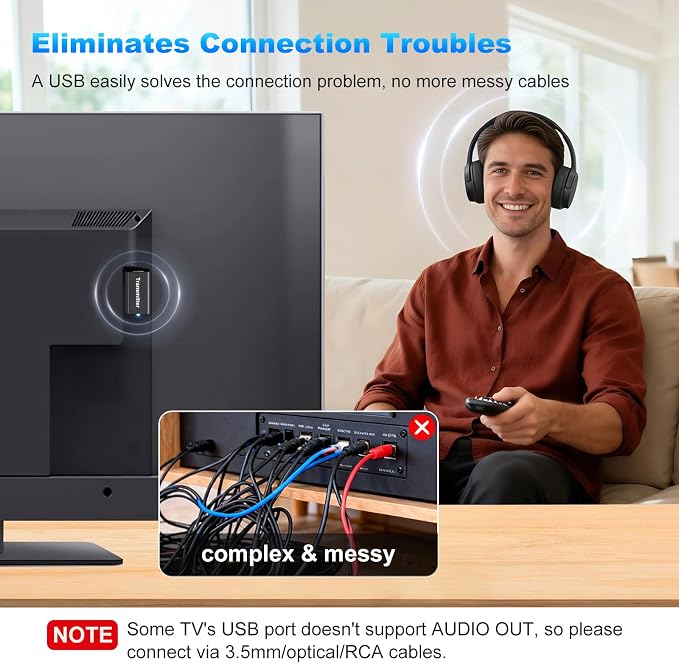 Wireless Headphones for TV, TV Headphones Wireless for Seniors with USB Transmitter,Over Ear TV Headphones, Plug & Play, No Audio Delay, 20+ Hours