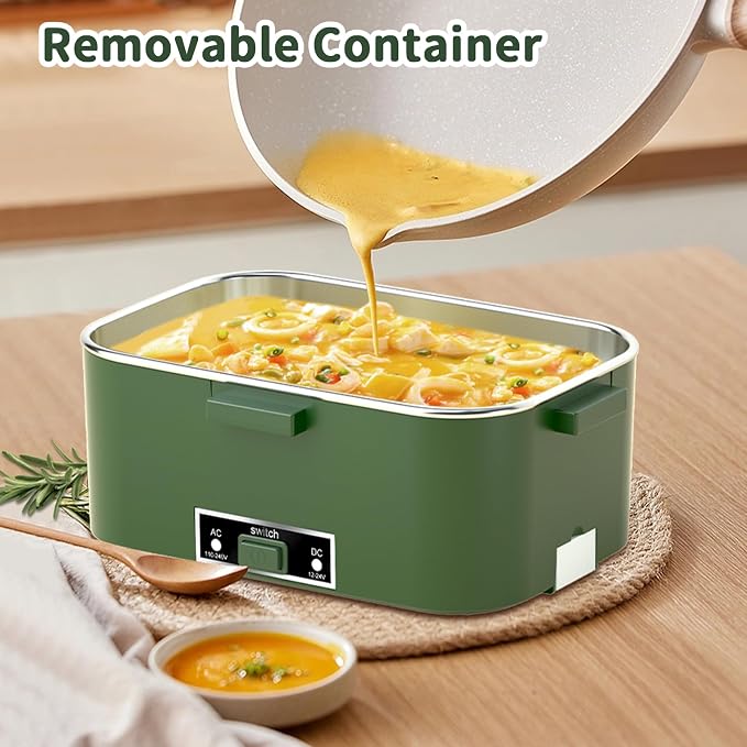 IFENROL Electric Heated Lunch Box for Adults with 1.8L Container, ON/OFF Power Switch & 0.6L Double Layer, Portable 100W 3-IN-1 Fast Heating Food Warmer for Men, 12V/24V/110V for Car Truck Office