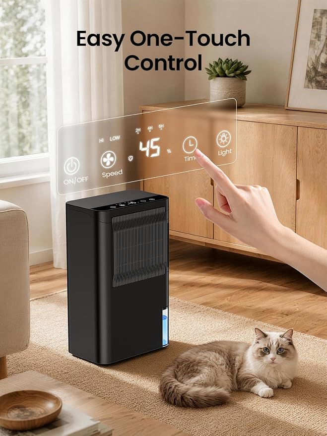 Dehumidifiers for Home 1500 Sq.Ft, 2.5L Tank, 35dB Quiet, New Rotary Technology Dehumidifier with Drain Hose, Works Down to 1°C/34°F, Auto Shutoff, Ideal for Basement Bedroom Bathroom RV Closet