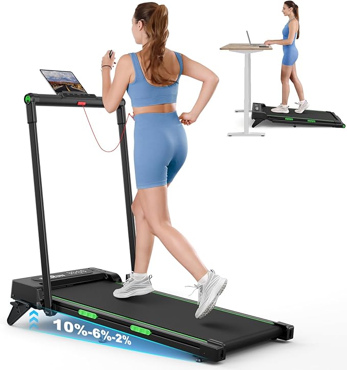 THERUN Walking Pad, 2 in 1 Foldable Treadmills for Home, 0.6-7.6 MPH, 2.5 HP Under Desk Treadmill with Handle Bar, 16" Widened Running Belt, with Remote Control & LED Touch Screen