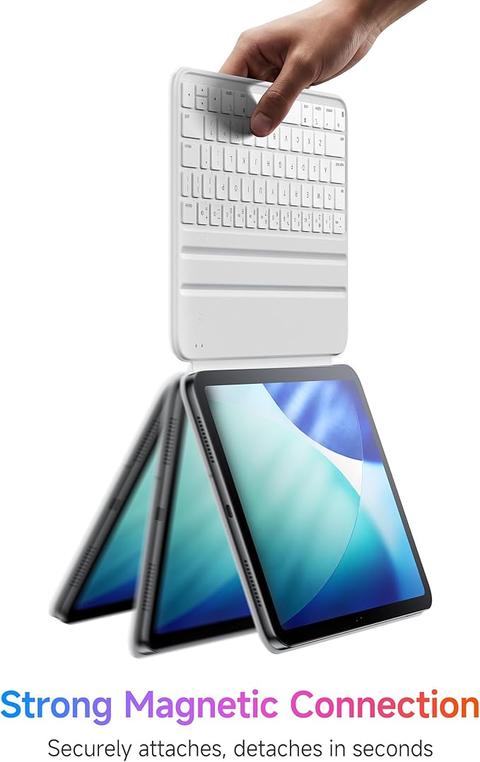 HOU Slim Bluetooth Keyboard Case for iPad Air 11 inch M4/M3/M2(2026/2025/2024), Air 5th/4th, Pro 11 (1st-4th Gen), Smart Folio, Magnetic Stand (2 Angles), Magnetic Charging, Synthetic Leather, White