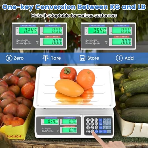 66lb/30kg Digital Produce Scale: 0.01lb/5g Precision, Dual Backlit LCD, Detachable Stainless Steel Platform Scale, Price Computing Postal Shipping Scale for Packages,Business,Luggage,Warehouse,Home