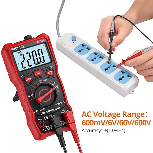 Proster Digital Multimeter 6000 Counts- TRMS Auto Range Multi Testers, NCV Detector DC AC Voltage Current Meter Voltmeters Temperature Capacitance Resistance Diode Continuity Tester