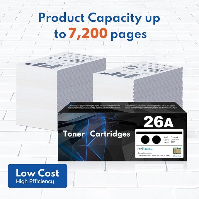 26A CF226A Toner Cartridge 2 Pack (with CHIP) (7,200 Pages in Total) Compatible Replacement for HP 26A CF226A 26X CF226X Pro M402dn M402n M402dw Pro MFP M426fdw M426fdn M426dw Series Printer Ink