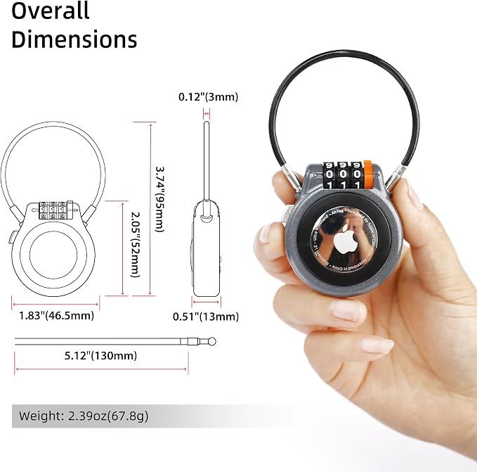 Metal AirTag Holder with Combination Lock, Compatible with Apple Tag, AirTag Lock Case for Luggage, Backpack, Suitcase, Air Tag Holder for Kids, Ski Gear, Car Tracking, GPS Tracker Case