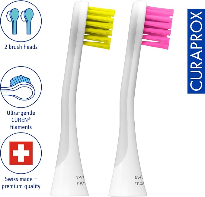 Curaprox Hydrosonic Brush Heads Rainbow Sensitive Duo – for Gentle Gum Care & Effective Plaque Removal | Yellow/Pink, 2-Pack | Compatible with All Curaprox Sonic Models | Swiss Made