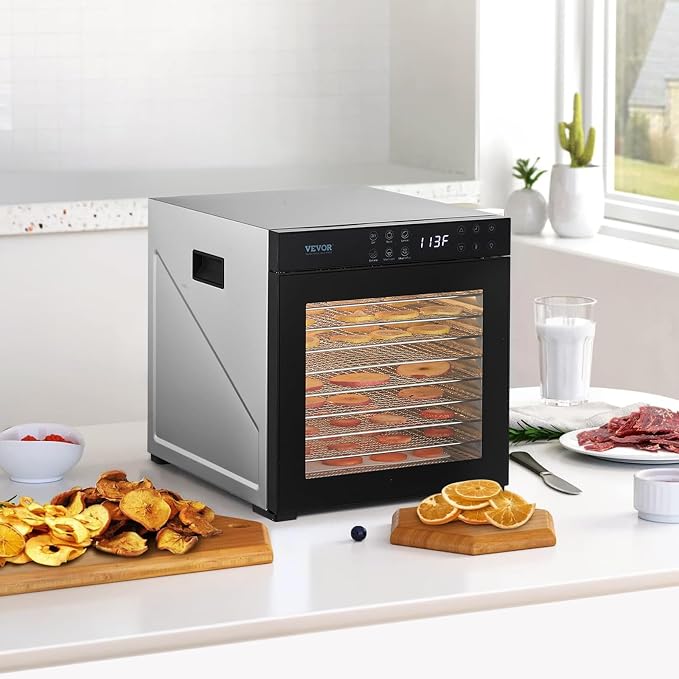VEVOR Food Dehydrator Machine, 10 Stainless Steel Trays, 1000W Electric Food Dryer with Adjustable Temperature & 24-Hour Timer, Food-Dehydrator for Jerky, Meat, Fruit, Vegetables, Herbs, Dog Treats