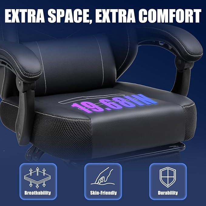 GTPLAYER Gaming Chair with Footrest, Recliner Chair with Headrest & Lumbar Support, Linkage Armrest,Ergonomic Gaming Chair 350lbs, High Back Office Home, Dark Black