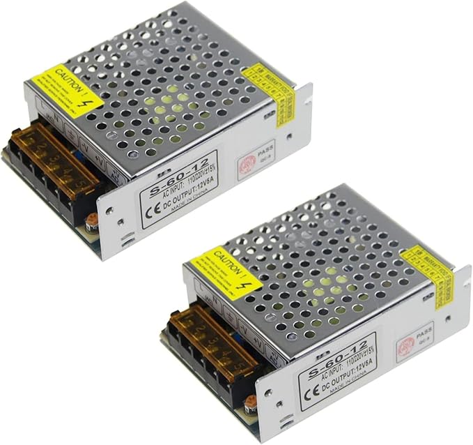 ALITOVE 12V 5A Power Supply Adapter Universal Regulated Switching Transformer AC 110V to DC 12V 5amp 60W Converter LED Driver for LED Strip Light CCTV Camera Security System (2 Pack)
