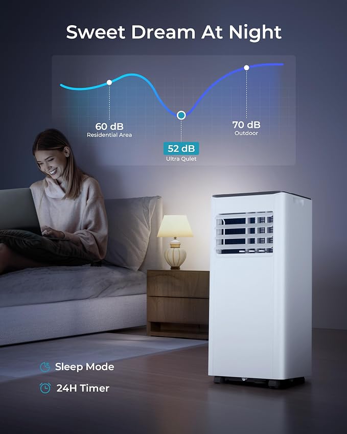 EUHOMY 8,000 BTU Portable Air Conditioner, 3-in-1 Portable AC Unit with Cools, Dehumidifier, Fan, 50 dB Sleep Mode, Cools 350 Sq.Ft. with 350 CFM Airflow, Installation Kit for Bedroom, Livingroom