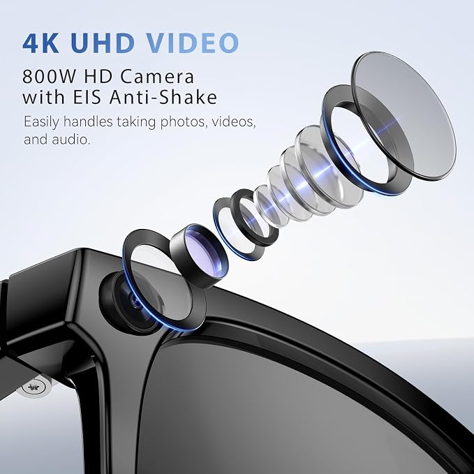 EarlySincere 2026 Ai Smart Glasses for Men Women, 8mp 4k Hd Camera Glasses, 410mah Battery, Supports Photo/Video/Audio Recording, Ai Voice Control, Ai Glasses with Bluetooth Calling(Sunglasses)
