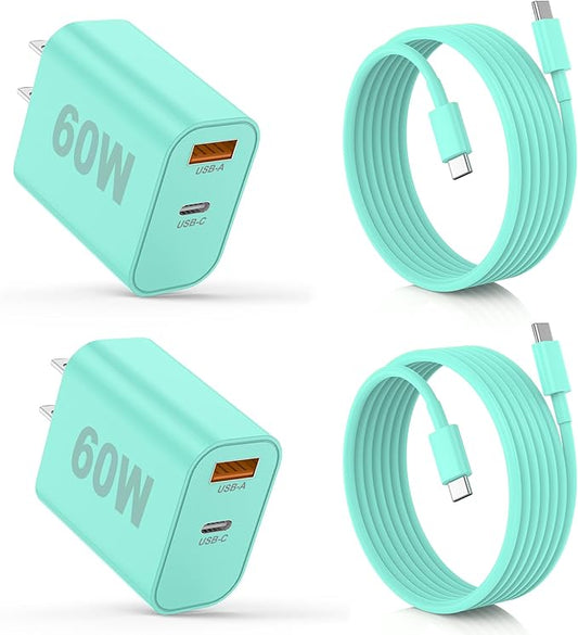 iPhone 17/16/15 Pro/Pro Max Charger, Dual Port USB-C Wall Charger with PD 40W & QC 20W Fast Charging, 10FT USB-C Cable for iPhone, iPad Pro, MacBook M1/M2/M3, Android (Green, 6 FT)