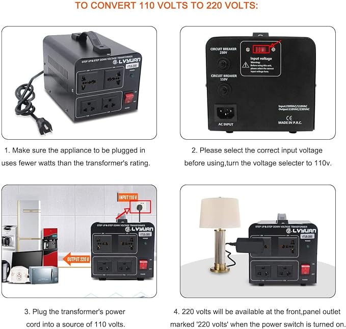 Cantonape Voltage Transformer Converter 2000 Watt Step Up/Down Convert from 110-120 Volt to 220-240 Volt and from 220-240 Volt to 110-120 Volt with 2 US Outlets, 2 Universal Outlets