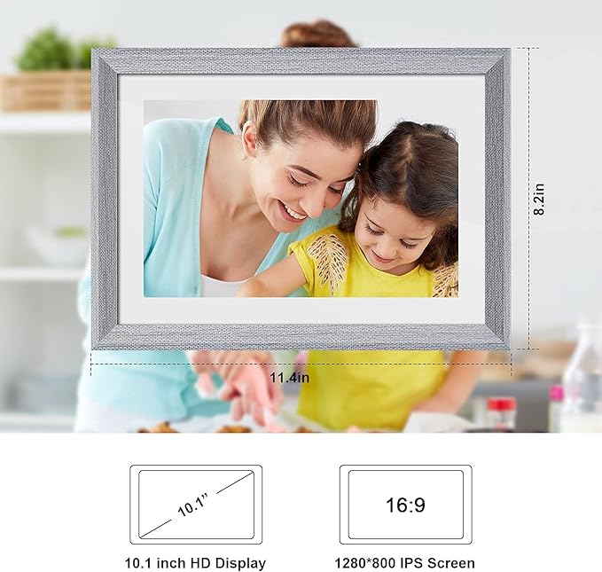 FRAMEO Digital Picture Frame WiFi 10.1 inch IPS Touch Screen HD Display,16GB Storage, Auto-Rotate,Easy Setup to Share Photos or Videos via Frameo APP