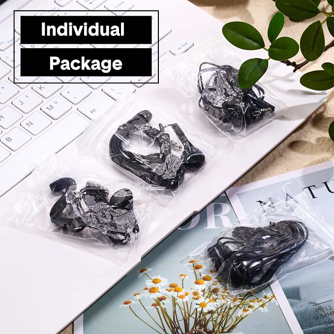 Konohan 300 Packs Earbuds Bulk Earphones with 3.5 mm Headphones Wired Ear Earbud Wired Earphone for Adult Teacher Office Home Computer Travel Library Individually Packed (Black)