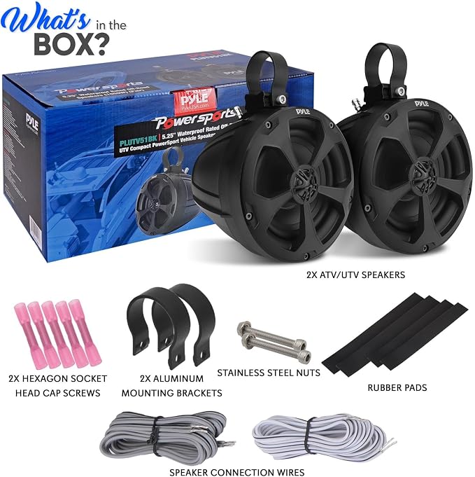 2-Way Dual Waterproof Off-Road Speakers - 5.25 Inch 1000W Marine Grade Wake Tower Speakers System, Full Range Outdoor Audio Stereo Speaker for ATV, UTV, Quad, Jeep, Boat - Pyle PLUTV51BK