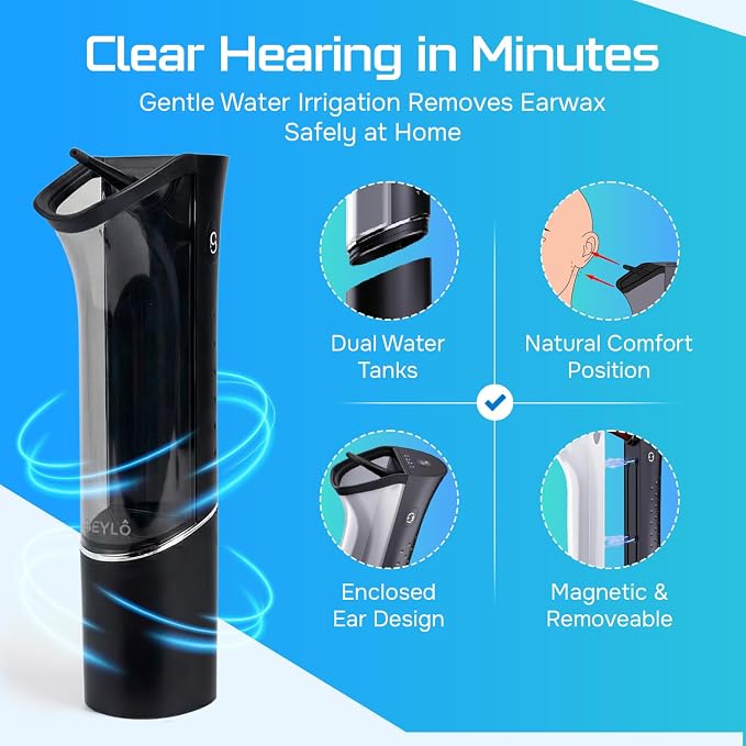 Ear Wax Removal Kit – Ear Cleaner for Adults and Kids – Dual Tank Design, 4 Nozzles, 4 Cleaning Modes, IPX6 Waterproof, One-Hand Operation – USB-C Rechargeable Electric Earwax Irrigation Device