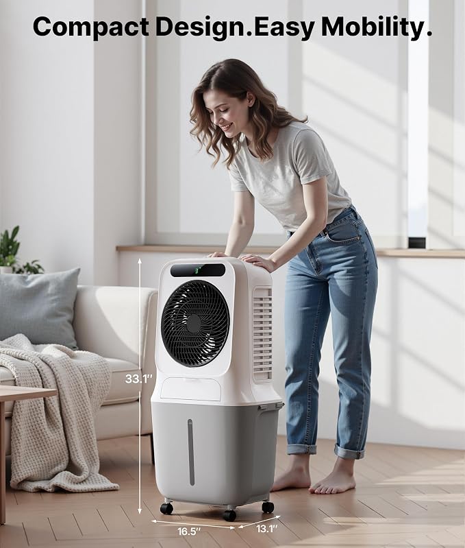 3-in-1 Evaporative Air Cooler - Portable Swamp Cooler Air Conditioner with 3 Modes & 3 Speeds, 6.6 Gallon Cold Air Cooler, Cooling Fans that Blow Cold Air for Home, Office, 2 Ice Packs