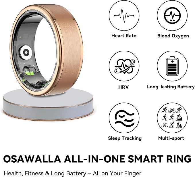 Smart Ring for Women Men,Fitness Ring with 24/7 Activity Tracking, Health Tracker Ring for Stress,Sleep Monitoring,No Subscription Fees,iOS & Android Compatible,Waterproof, Gold 10