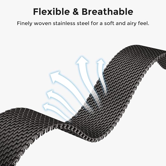 amBand Milanese Loop for Apple Watch Ultra 3/2/1 49mm, Stainless Steel Mesh with Secure Parachute-Style Buckle, Non-magetic Clasp, Breathable & Comfortable Luxury Band for Men