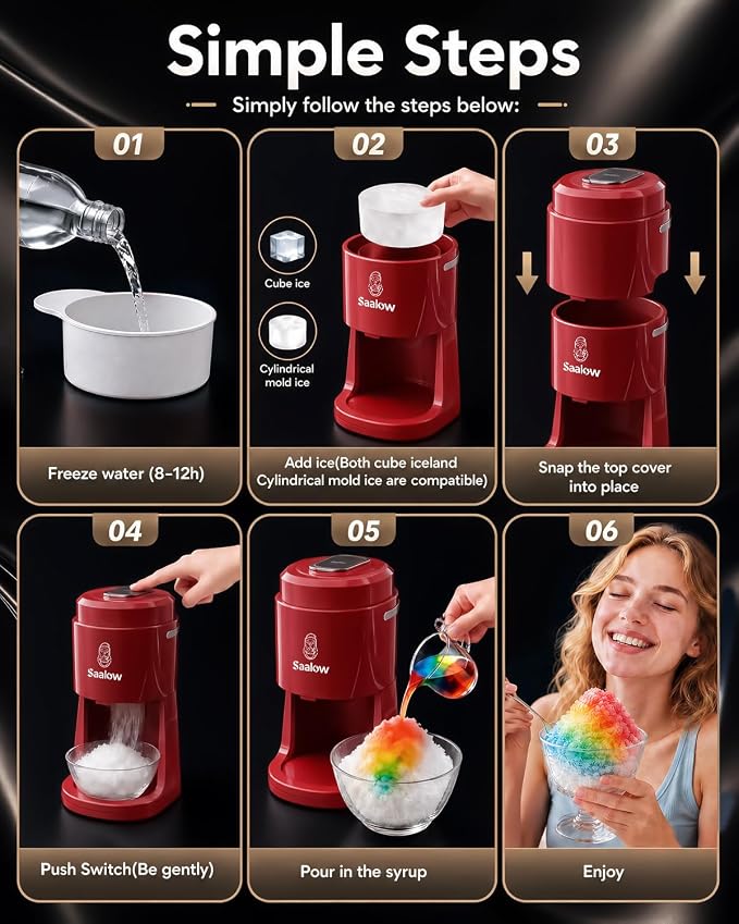 Electric Shaved Ice Machine, Professional Snow Cone Maker with Adjustable Thickness Settings, High-Efficiency 135W Motor, Portable Ice Crusher for Fluffy Ice & Slushies, Includes 2 Ice Molds