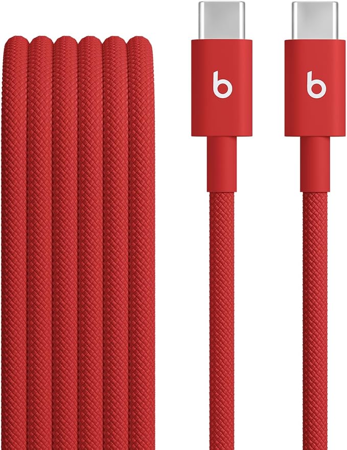 Beats USB-C to USB-C Woven Cable Fast Charging Durable/Tangle-Free Compatible Charger for Apple & Android Devices (1.5 m, 5 ft) - Rapid Red
