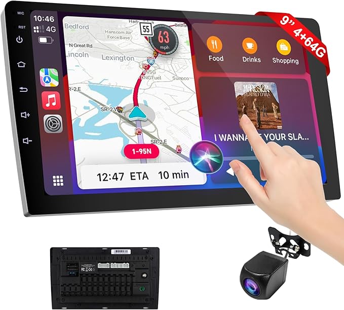 9 Inch Wireless Carplay Screen for Car,Double Din Car Audio Receivers with Voice Control,HD Portable Car Stereo Touch Screen with Backup Camera