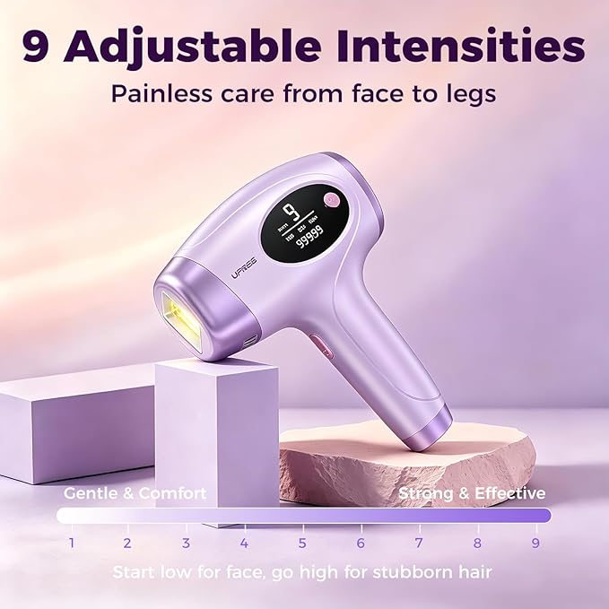 Ufree IPL Hair Removal Device, Full Body for Women Men at Home, Long-Lasting & Painless, 20J & 3 Smart Modes, 990k Flashes, Hair Remover for Armpits Legs Arms Face Bikini Line (Purple)