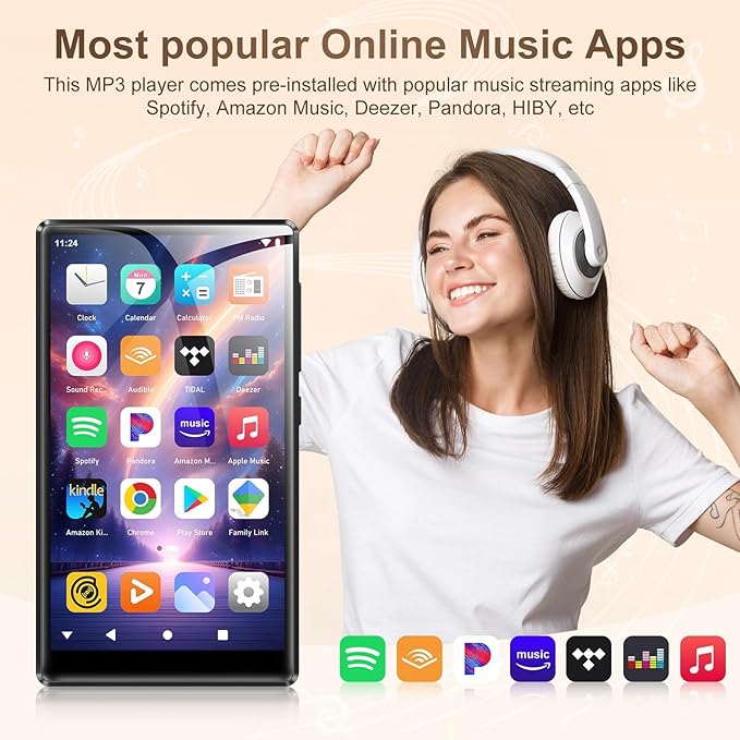 SWOFY 96GB MP3 Player with Bluetooth and WiFi- D26 5" HD Full Touch Screen MP3 Player with Spotify, Amazon Music,YouTube,Pandora,Libby,Android MP4 Music Player for Kids