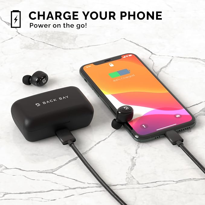 Back Bay Audio Duet 50 Pro – Sweatproof Wireless Bluetooth Earbuds, 130 Hour Long Battery Life for iPhone, Android, Mini Charging Case, TWS Headphones with Microphone, Gift for Runners