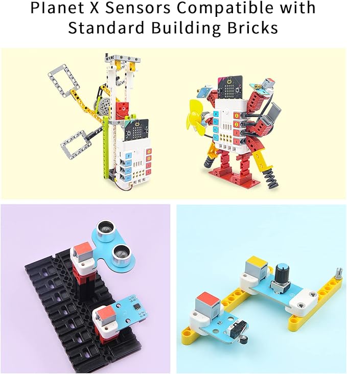 ELECFREAKS microbit Nezha Inventor Kit Planet X Starter Sensors with 40+ Learning Projects and 400+ Bricks, Micro:bit NeZha Expansion Board with 900mAh Lithium Battery(Without Micro:bit)