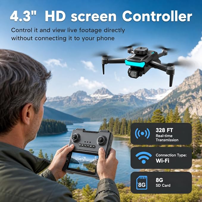 KMAX Drone with Camera for Adults Beginners, 2K Foldable RC Drone with 4.3" HD Display, Obstacle Avoidance, Altitude Hold, One-Key Return, 60 Mins Flight Time with 3 Batteries, Easy to Fly Mini Camera Drone Gifts