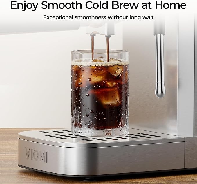 VIOMI T1A Pro Espresso Machine 20 Bar, Compact Espresso Maker with Milk Frother, Stainless Steel Coffee Maker with NTC Temp Control, Cold Brew Coffee Machine for Home Barista, Silver